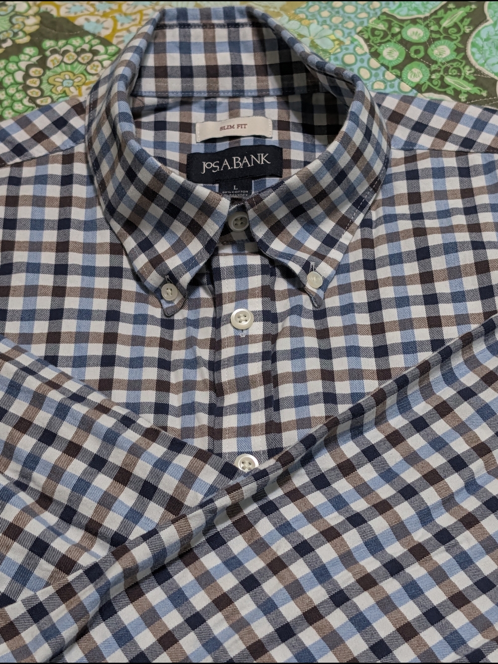 Jos. A. Bank Blue and Brown Checked Button-Down Shirt